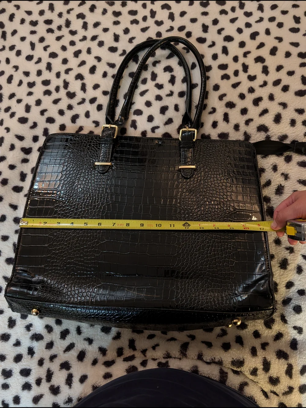 Relavel 17 Inch Shoulder Handle Bag Briefcase  Croc-Embossed Patent Tote Handbag